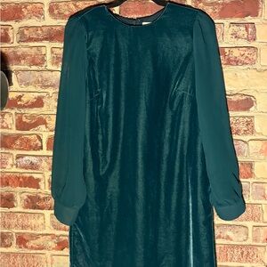 J.Crew NWT Emerald Velvet Dress Sheer Sleeve Holiday Party Dress Size 6